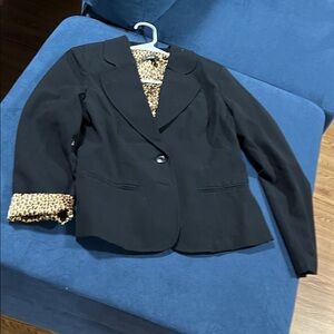 AGB Black Blazer with Leopard Print Accents one broken bottom
